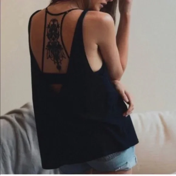 Black Tattoo Mesh Lace Back Racerback Bralette - Picture 3 of 3